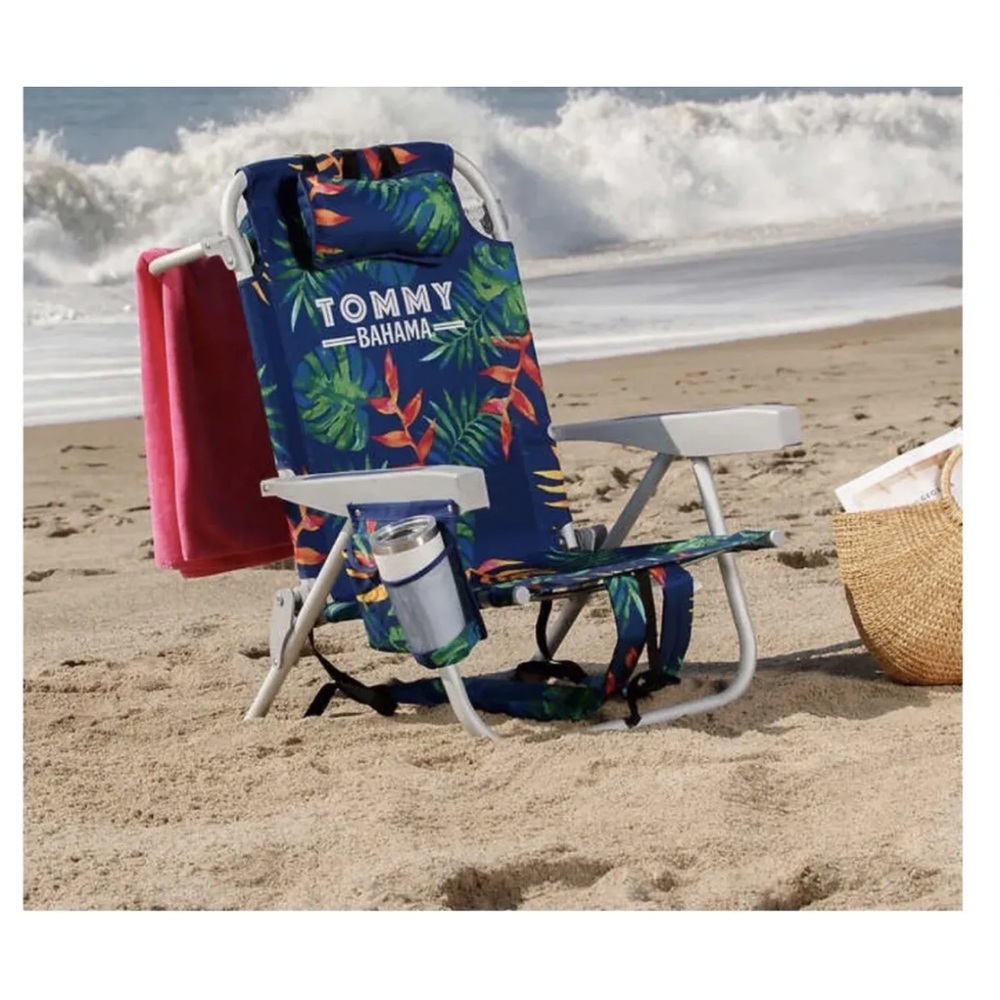 Tommy  Bahama Backpack Beach Chair  Tropical Foliage Dark Blue
